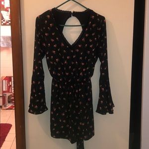 Black romper with Pink roses